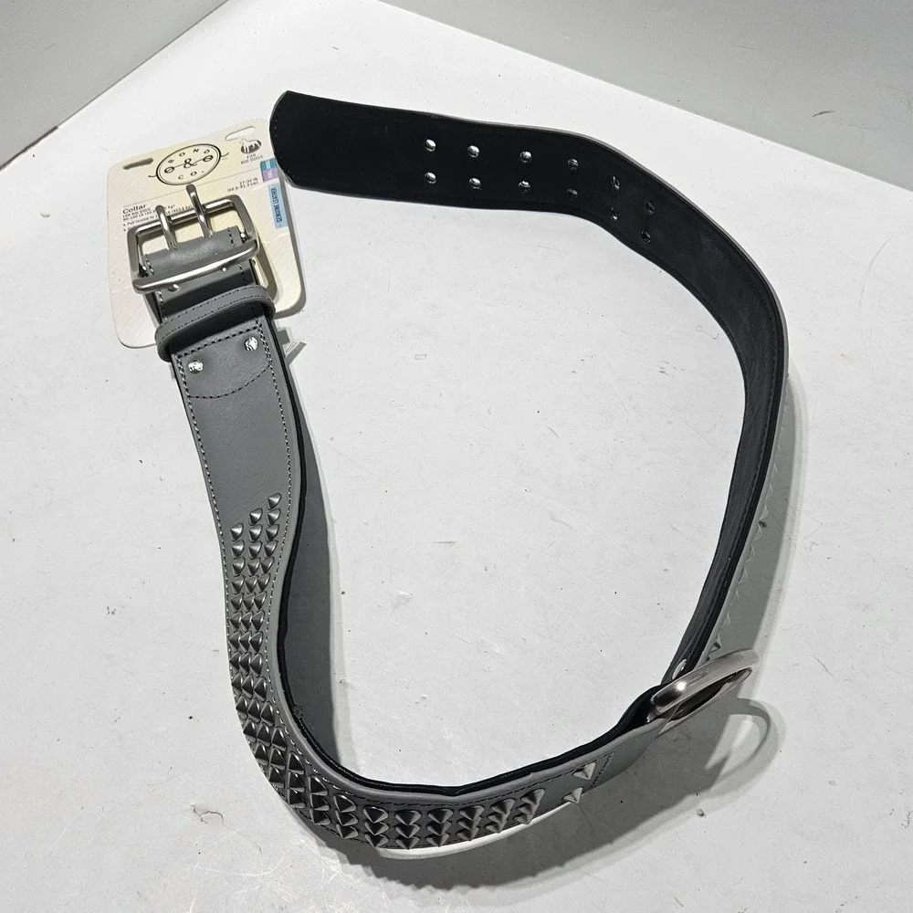 Collar for Big Dog XXL/ XXXL Genuine Leather w/Studs 90-140 lbs 27-32" Gray NWT - Picture 6 of 6